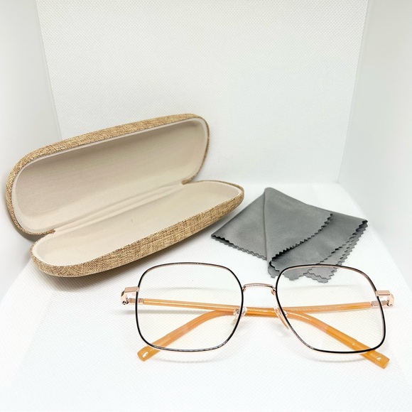 Rose Gold and Peach Frame Blue Light Blocking Optical Glasses with Hard Case - Picture 2 of 4